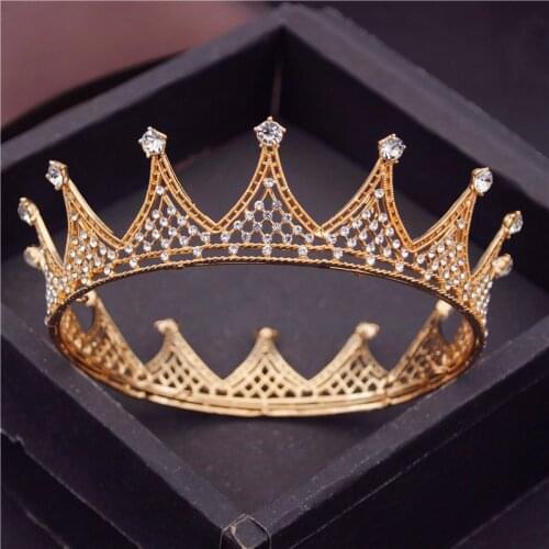 Bride Headdress Royal Queen King Wedding Crown Gold Colors Metal Tiaras and Crowns Hair Jewelry Head Ornaments Prom Accessories