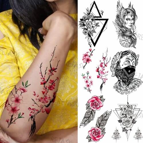 Forearm Plum Blossom Flower Temporary Tattoo For Women Men Fake Warrior Dahlia Gangster Tatoos Lace Waterproof Tattoo Stickers