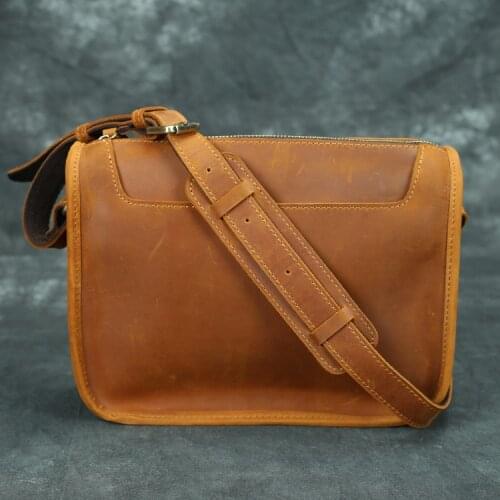 Vintage Natural Crazy Horse Leather Men Shoulder Bags Genuine Leather Crossbody Sling Beg