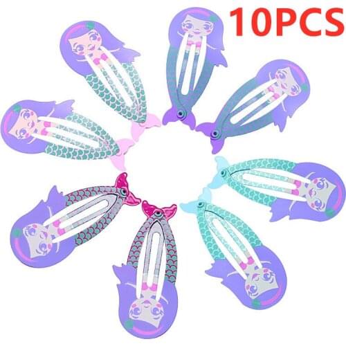 10PCS/Lot Snap Hair Clip For Women Baby Girls Mermaid Hair Pin Barrettes Metal Hair Clip Children Hairpins Hair Accessories