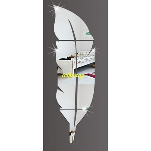 20pcs/lot Big & small size Acrylic Feather mirror wall stickers DIY 3D wall stickers For home decor living room JM013