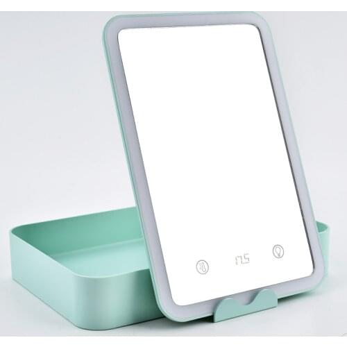 Makeup Mirror With LED Light Storage Box Temperature Display Screen Timed Off Setting Makeup Organizer Box With LED Light Mirror