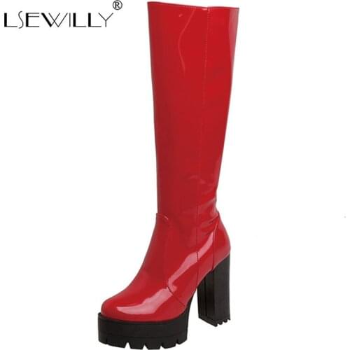 Lsewilly Plus Size 43 Knee High Boots Women Autumn Thick High Heels Platform Shoes Fashion Party Nightclub Shoes Women Boots
