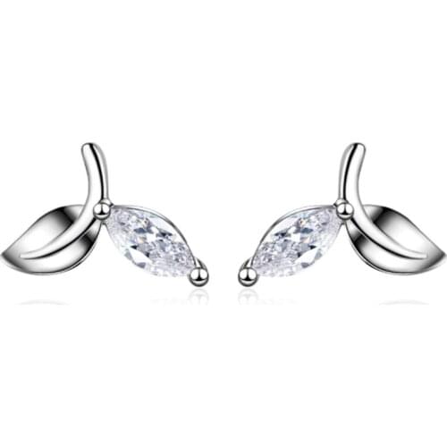 Design sweet personality temperament creative wild diamonds small tender leaves silver plated stud earrings WE125