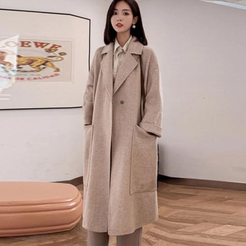 2021 Winter Women Fashion Wool Coat Elegant Female Solid Long Sleeve Quality Fashion Thick Warm Long Jacket Overcoat Big pocket