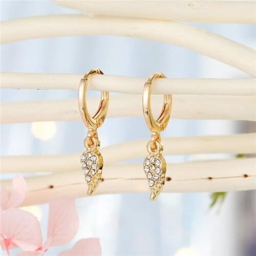 1Pair Minimalist Star Heart Mini Small Hoop Earrings For Women Cute Chic Gold Color Crystal Angel Wing Stud Earrings Jewelry