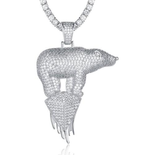 100% Micro Zircon Hip Hop Bling Bling Polar Bear Pendant Necklace For Men Jewelry Party Factory Prices CZ Rapper Jewelry
