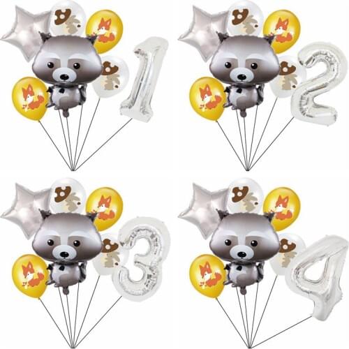 7pcs Animal Raccoon Foil Balloons Birthday wedding Forest Party Decorations 32inch Number helium ballons Fox Baby Shower Toy