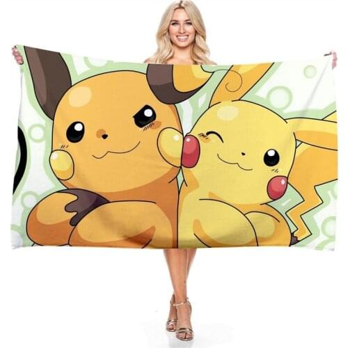 TAKARA TOMY Bath Towel Pokemon Anime Printing Rectangular Bath Towel Microfiber Soft Towel Absorbs Water and Does Not Lose Hair