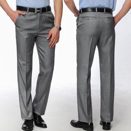 Casual Slim Fit Mens Dress Pants Streetwear Full Length Suit Pants Men High Quality Gentlemen Office Trousers Men All Match