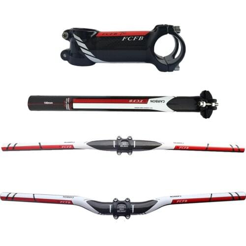 Fast shipping sale hot 2015 FCFB red carbon handlebar set mtb bike handlebar + seatpost + stem + 1 lot higher caps bike parts