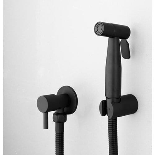 Black Bathroom Bidet gun Sprayer Stainless Steel Toilet Bidet Faucet Wall Mounted Shattaf Valve Jet Set Enema Shower for Ass