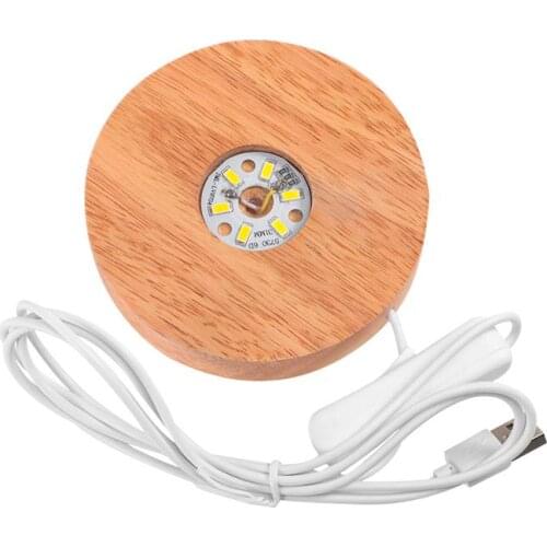 Wood Color Base LED Light Rotating Display Stand LED Base Holder Display Stand Lamp Holder Night Lighted Base for Crystals