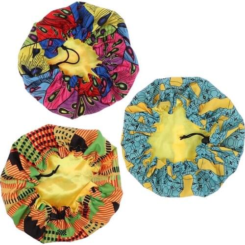 Children Printed Double Layer Turban Cap Stain Silky Big Bonnet For Parent-child Night Sleep Cap Turban Wear Lady Head Wrap Hat