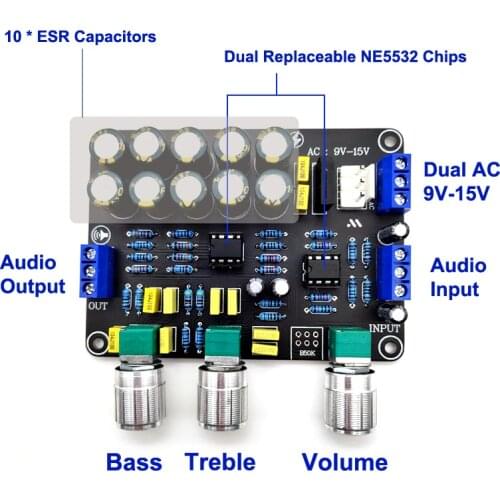 Dual NE5532 Tone Preamplifier Board Audio Equalizer Preamp Treble Bass Tone Control Pre amplifier