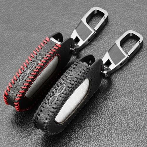 DXL4950 Real Leather Key Case Keychain Cover Bag for Pandora DXL 4950 DX-90BT DX-91 Two Way Russian Version Car Alarm LCD Remote