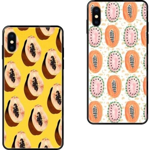 Good Sale Shop For Samsung Galaxy A5 A6 A7 A8 A10 A10S A20 A20S A20E A21S A30S A40 A50 A70 A71 A70E Fruit Vector Papaya Black