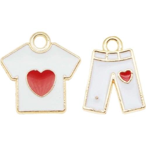 Julie Wang 10PCS Enamel White Clothes Charms Mixed Women Heart T-shirt Pants Alloy Necklace Bracelet Jewelry Making Accessory