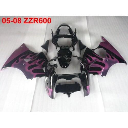 Injection molding free 7 gifts fairing kit for Kawasaki Ninja ZZR600 05-08 purple flames black fairings ZZR600 2005-2008 OT30