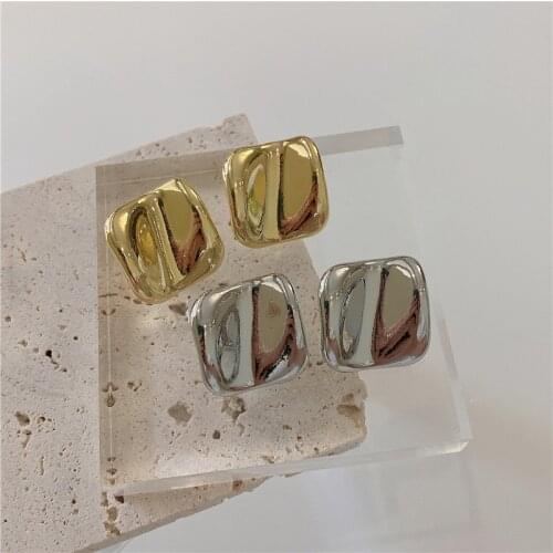 FFLACELL 2020 Korea INS Minimalist Trend Golden Silver Color Metal Geometric Square Earrings Neutral Jewelry Party Gift