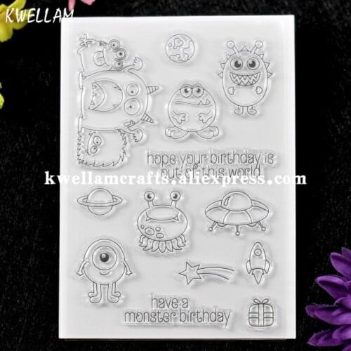 Frog UFO Star have a monster birthday Scrapbook DIY photo cards rubber stamp clear stamp transparent stamp KW7072365