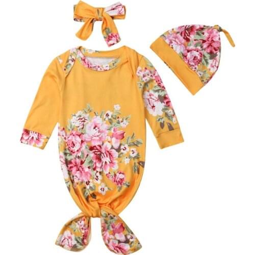 Muslin Cotton Newborn Baby Girl Swaddle Baby Soft Blanket Floral Wrap Sleeping Bag 3Pcs Outfits