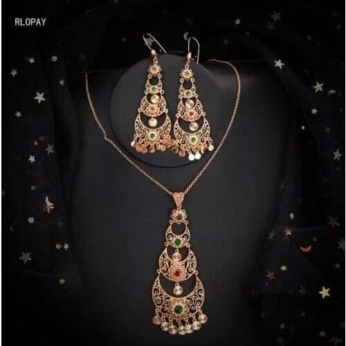 New Copper Necklace Set Moon Shape Jewelry Sets for Women Arabic Bridal Jewelry Top Quality Morrocan Jewelry