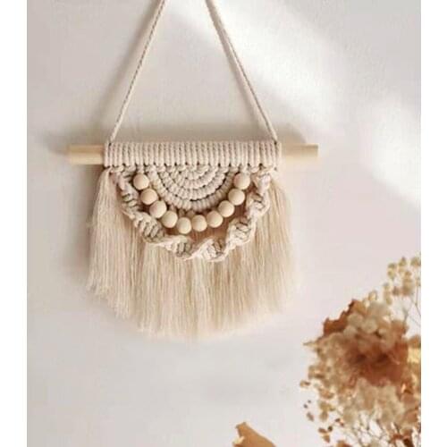 Nordic Macrame Wall Tapestry Hand Woven Cotton Small Wall Tapestry for Kids Room Photo Props Boho Decor Macrame Wall Decor