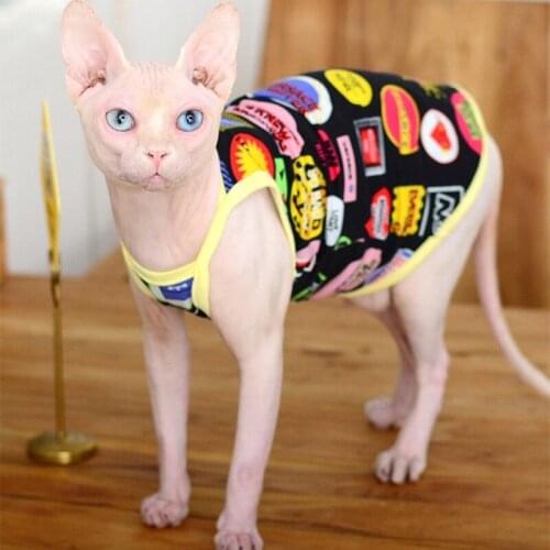 New 2022 Spring Sphynx Puppy Pet Cat Clothes For Cats Summer Fashion Print Cotton Vest Classic Hairless Cat Clothes