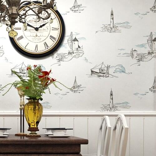 Beibehang Mediterranean sailing lighthouse sailing in the warm living room living room bedroom dining room wallpaper