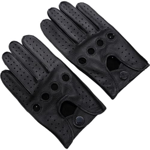 High Quality Mens Deerskin Genuine Leather Gloves Belt Button Breathable Fashion Men Outdoor Non-slip Driving Gloves For Male