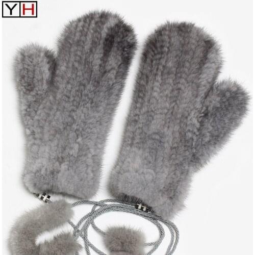 Hot Sale Unisex Genuine Mink Fur Gloves Winter Lady Warm Knitted Mink Fur Gloves Fashion Good Elastic 100%Natural Fur Mittens