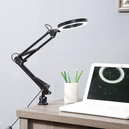 Professional Foldable 5x Magnifying Glass Desk Lamp Magnifier Led Light Reading Lamp With Three Dimming Modes Usb Power Supply