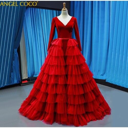 Luxury Tulle Velvet Red Evening Dresses Long Evening Gown Party Occasion Formal Prom Dresses Plus Size Vestido De Noche Sukienki