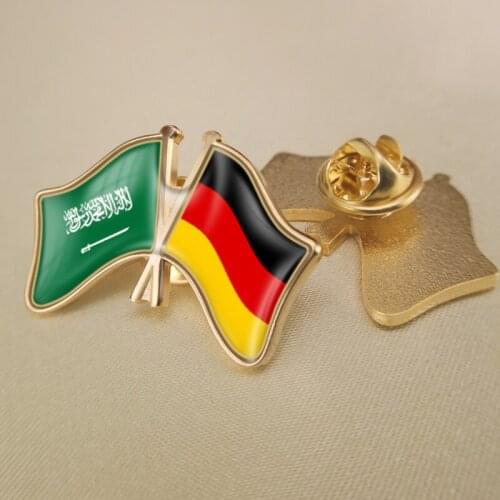 Saudi Arabia and Germany Crossed Double Friendship Flags Lapel Pins Brooch Badges