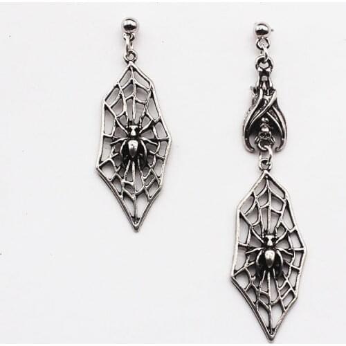 Spider Cobweb Bat Gothic Punk Dark Asymmetry Drop Earrings Silver Color Chic Geometric Long Earrings Gift For Women Jewelry 2020
