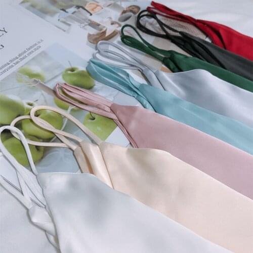 Korean Silk Top Women silk camis Women V-neck Satin Tank Tops Elegant Woman Sleeveless white tops Cami Sexy Halter Top Plus Size