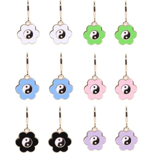 Stylish Flower Shape Tai Chi Dangle Earrings Elegant Cute Style Yin Yang Colorful Drop Earring For Women Girls Fashion Jewelry