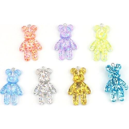 20PCS Cartoon Bling Sequins Bear Charm For Women Girl Earring Keychain Necklace Anime Pendant For DIY Jewelry Making Accessories