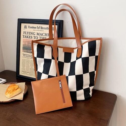 Large Capacity Women' Tote Bag Casual Plaid Canvas Luxury Designer Handbags And Purses Autumn Ladies Shoulder Shopping Bag