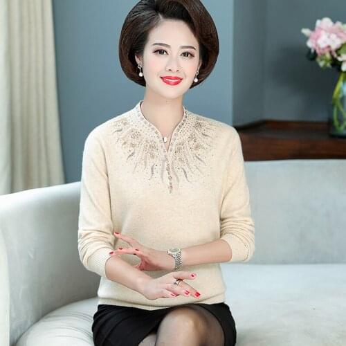 High Quality Women Autumn Pure 100% Cashmere Sweater Elegant Middle Aged Mother Wool Sweater Pullover