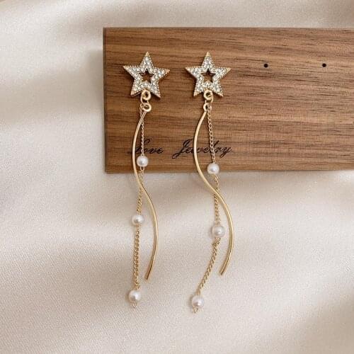 Womens Fashion Bohemia Star Drop Earrings Retro Golden Chain Tassel Earrings Stud Long Pendant Tassel Piercing Ear Jewelry