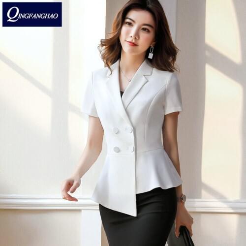 Professional wear womens suit summer short-sleeved blazer ladies suit ruffled irregular design
