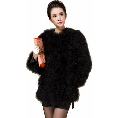 75cm length 2020 New Arrival Women Real Ostrich Fur Long Coat Casual Lady Natural Fur Jacket Turkey Feather C1026
