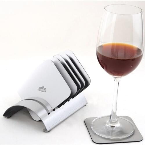 1set Square stainless steel wine coaster set creative insulation pad combination bowl mat 6pcs coasters+1pc shelf KJ 3012