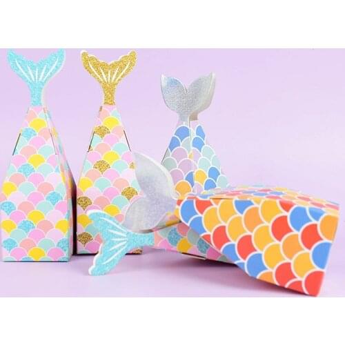 10pcs/lot Mermaid Tail Box Candy Box Gift Package Bags Sea Mermaid Theme Favors for Baby Shower Weddings Birthday Party Supplies