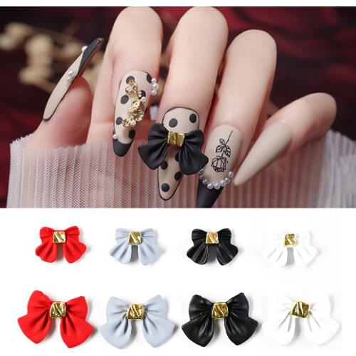 10pcs/Lot Japanese Nail Art Bow-Tie Decorations Alloy Jewelry 3D Frosted Nail Charms Black/White/Red Bowknot Accessories Te#024