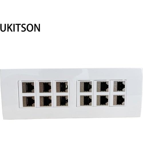 12 Sockets Shield CAT6 RJ45 Wall Panel Connector Female To Female Shielded Internet Plug Faceplate For LAN Ethernet Cover
