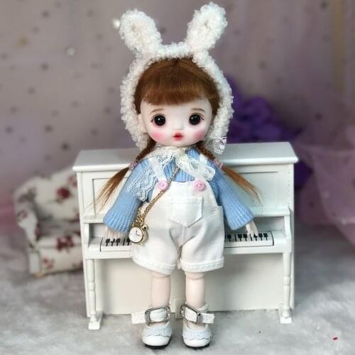 16cm Wig Jointed Doll Cute BJD Mini Doll Hand Make Up Face Dolls with Big Eyes Bjd Toys Gifts for Girl Handmand Make UP Bag Toy