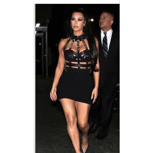 2019 Bodycon Bandage Dress Vestidos Sexy Cut Out Black Sequins Club Party Dress Club Vestidos